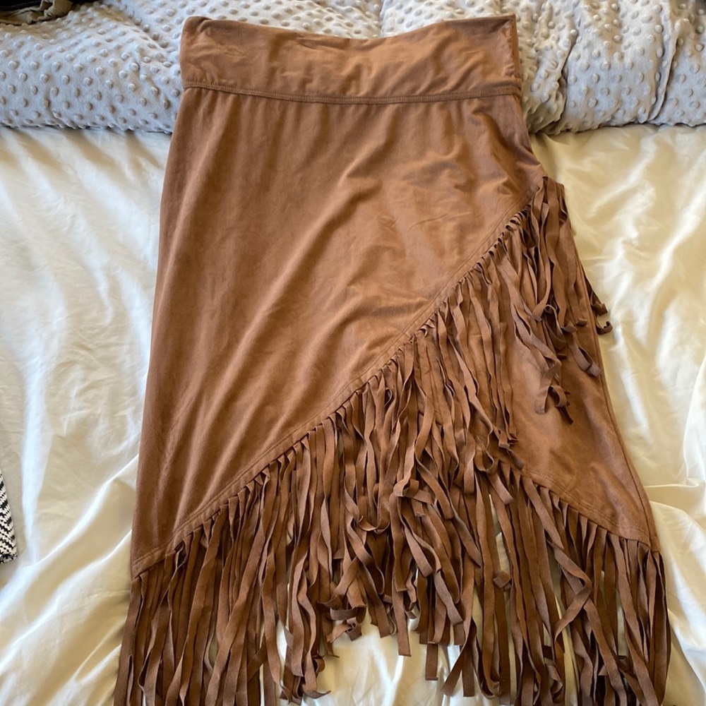 Suede fringe skirt. Wranglers Rock 47 clothing line.
